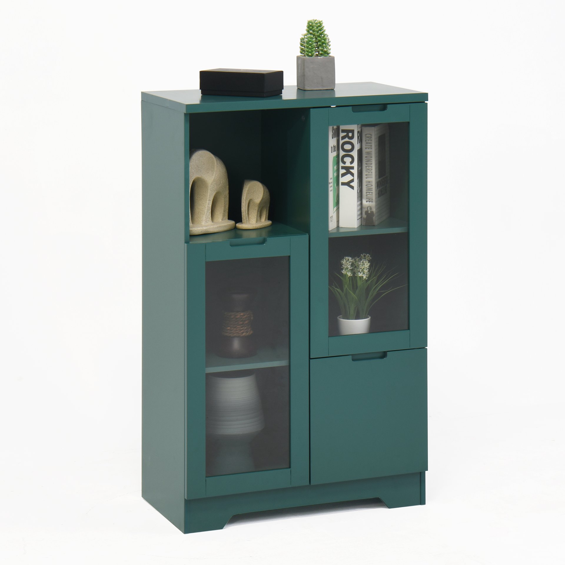 Modern Painted Cabinet With Glass Doors And Drawer - Green - Image 14