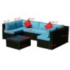 5 Pieces Rattan Sectional Outdoor Furniture Cushioned U Sof Set With 2 Pillow - Black / Blue - Image 3
