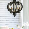 French Country Wood Chandelier, 6 Light Farmhouse Pendant Light Fixture With Adjustable Chain For Kitchen Foyer Hallway, Bulb Not Included - Black - Image 5