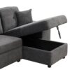 Reversible Sleeper Sectional Sofa Bed With Side Shelf And 2 Stools, Pull-Out L-Shaped Sofa Bed, Corner Sofa-Bed With Storage Chaise Left / Right Hande For Living Room - Blue / Black - Image 18