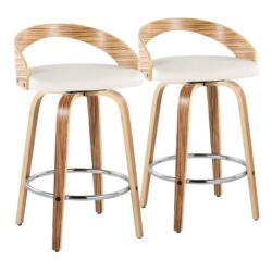 Grotto - Mid-Century Modern Fixed Height Counter Stool With Swivel With Round Footrest (Set of 2) - Zebra / White