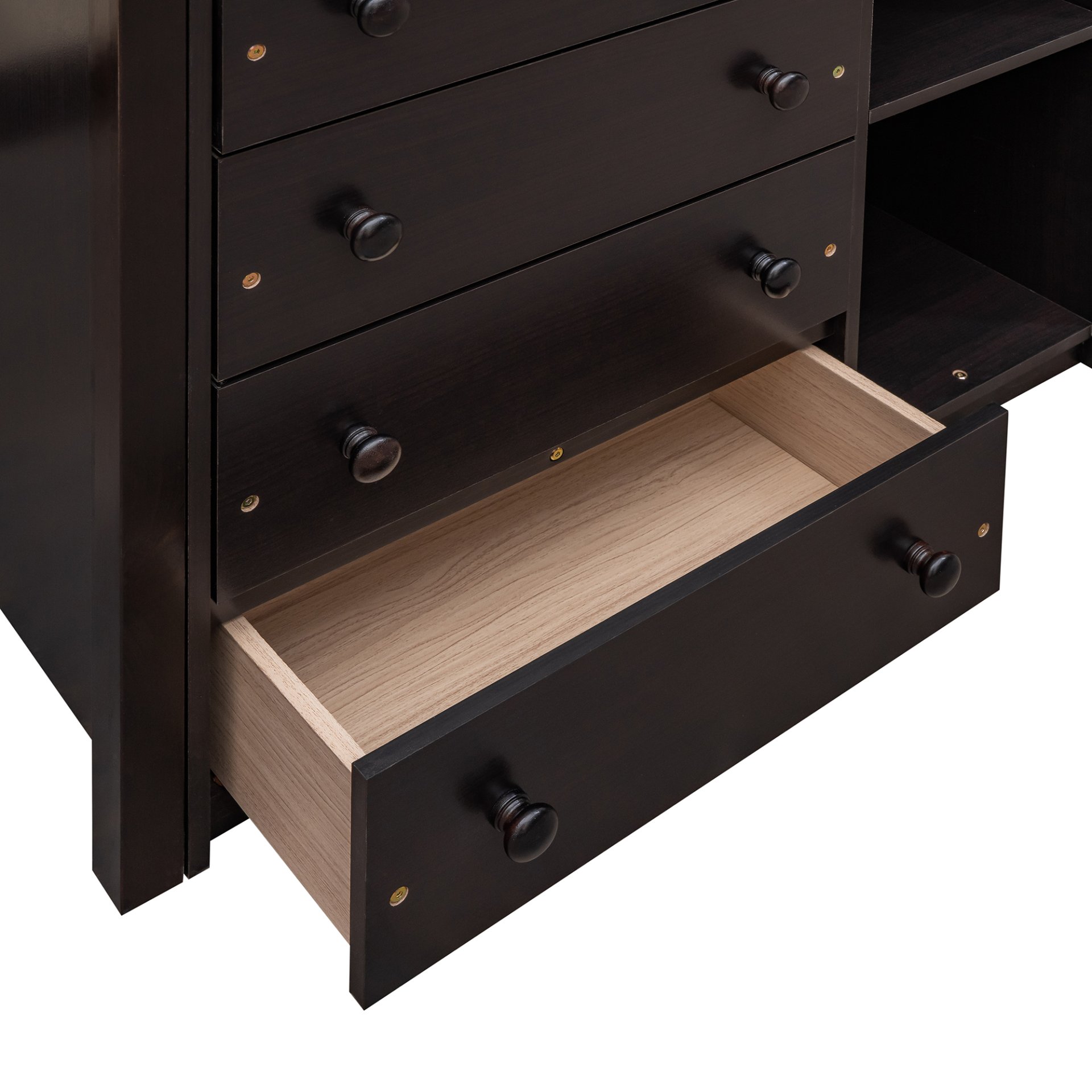 Twin Over Full Bunk Bed With 6 Drawers And Flexible Shelves, Bottom Bed With Wheels - Espresso - Image 12