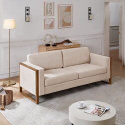 Modern Sofa With Solid Wood Legs, 3 Seater, Living Rooms, Bedrooms - Taupe