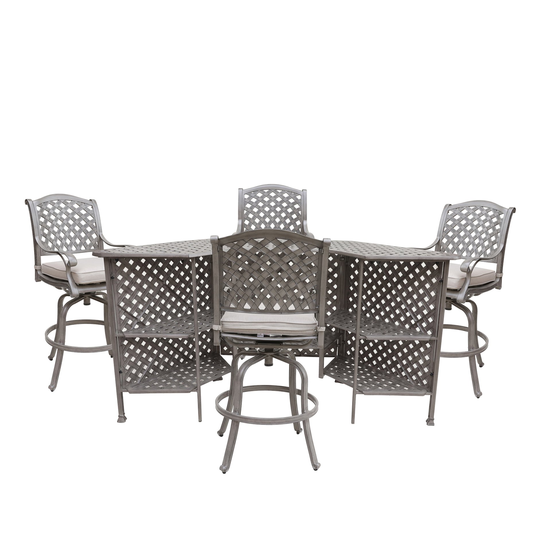 5 Piece Cast Aluminum Bar Set With Cushion - Gray Ash - Image 6