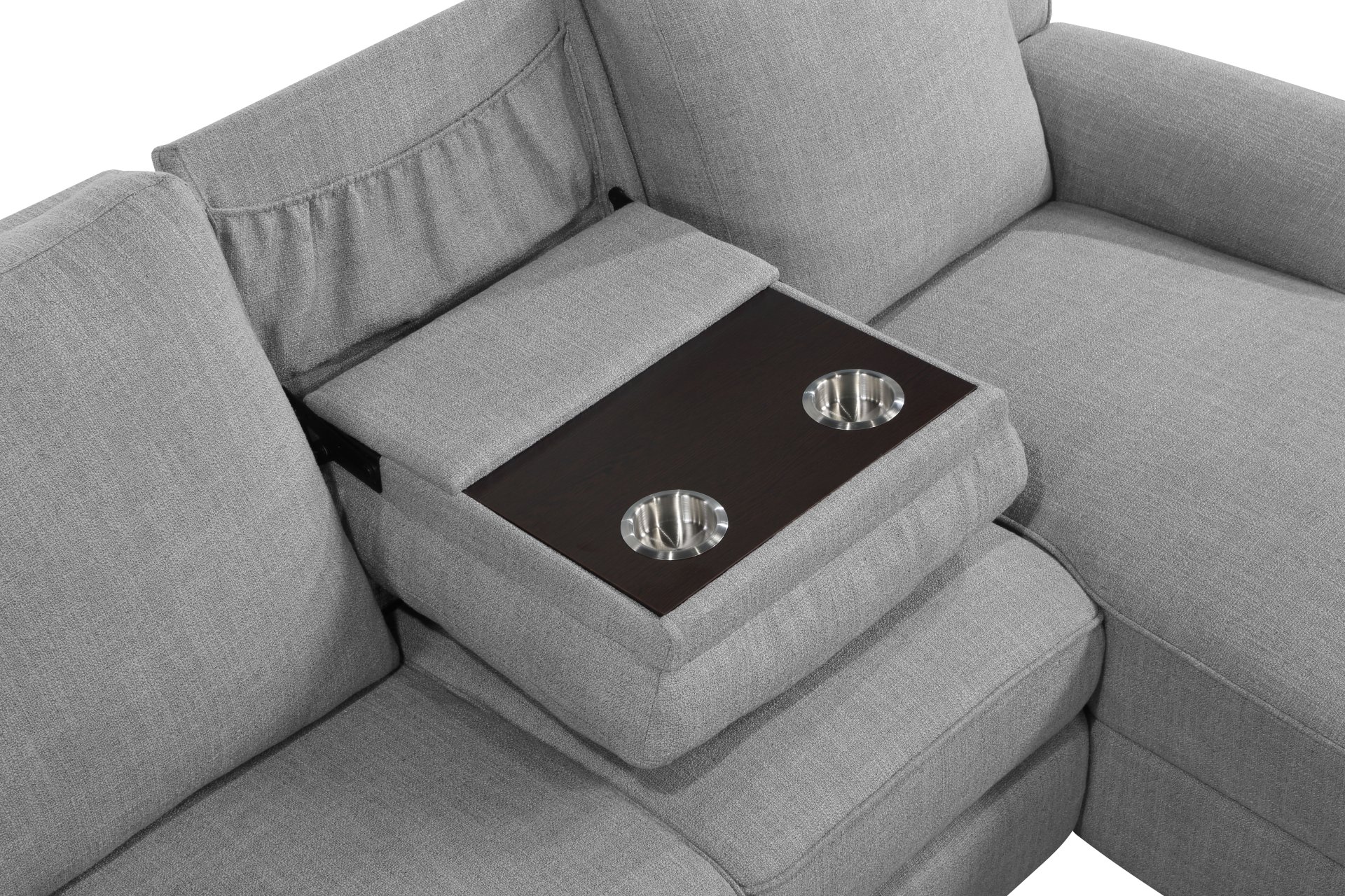 Destiny - Linen Sectional Sofa With Dropdown Table - Gray - Image 5