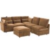 Modern Sectional Sofa Modular Sofa U Shaped Sofa Couch With Movable Ottoman, USB Ports, Phone Holder - Brown - Image 10