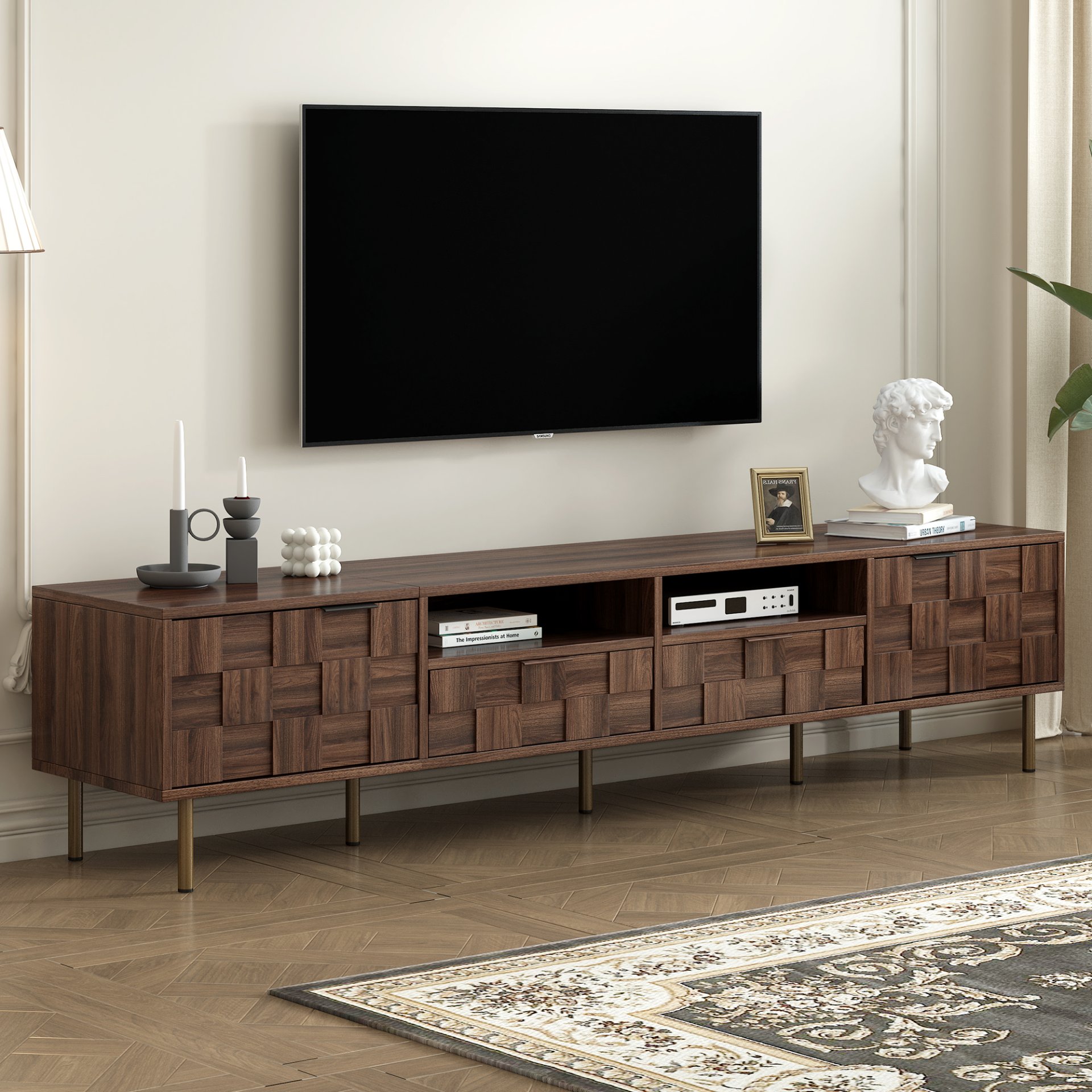 Mid Century TV Stand With 2 Drawers, Media Console Table For Tvs Up To 85'', Entertainment Center With Storage For Living Room - Dark Brown - Image 2