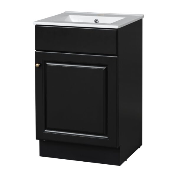 20" Bathroom Vanity With Sink, Freestanding Cabinet With Door Shelf And Adjustable Shelf, And Ceramic Construction - Black