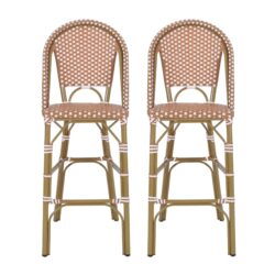Outdoor Rattan French Barstool Set With Rust / Wicker And, Seat Height - Rust Red / White