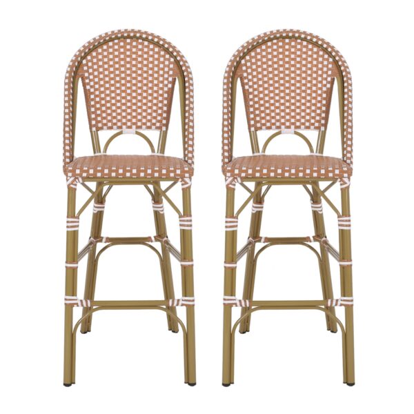 Outdoor Rattan French Barstool Set With Rust / Wicker And, Seat Height - Rust Red / White