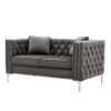 Wide Sofa With Jeweled Buttons, Square Arm, 2 Pillows - Gray - Image 4