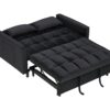Modern Velvet Sofa, Sofa Pull-Out Bed, Small Love Seat Casual Sofa With Back, With Pillow, Pockets, Living Room Furniture, 3 In 1 Convertible Sleep Sofa Bed - Black - Image 12