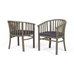 Outdoor Wooden Dining Chairs With Cushions, (Set of 2) - Dark Gray / Gray