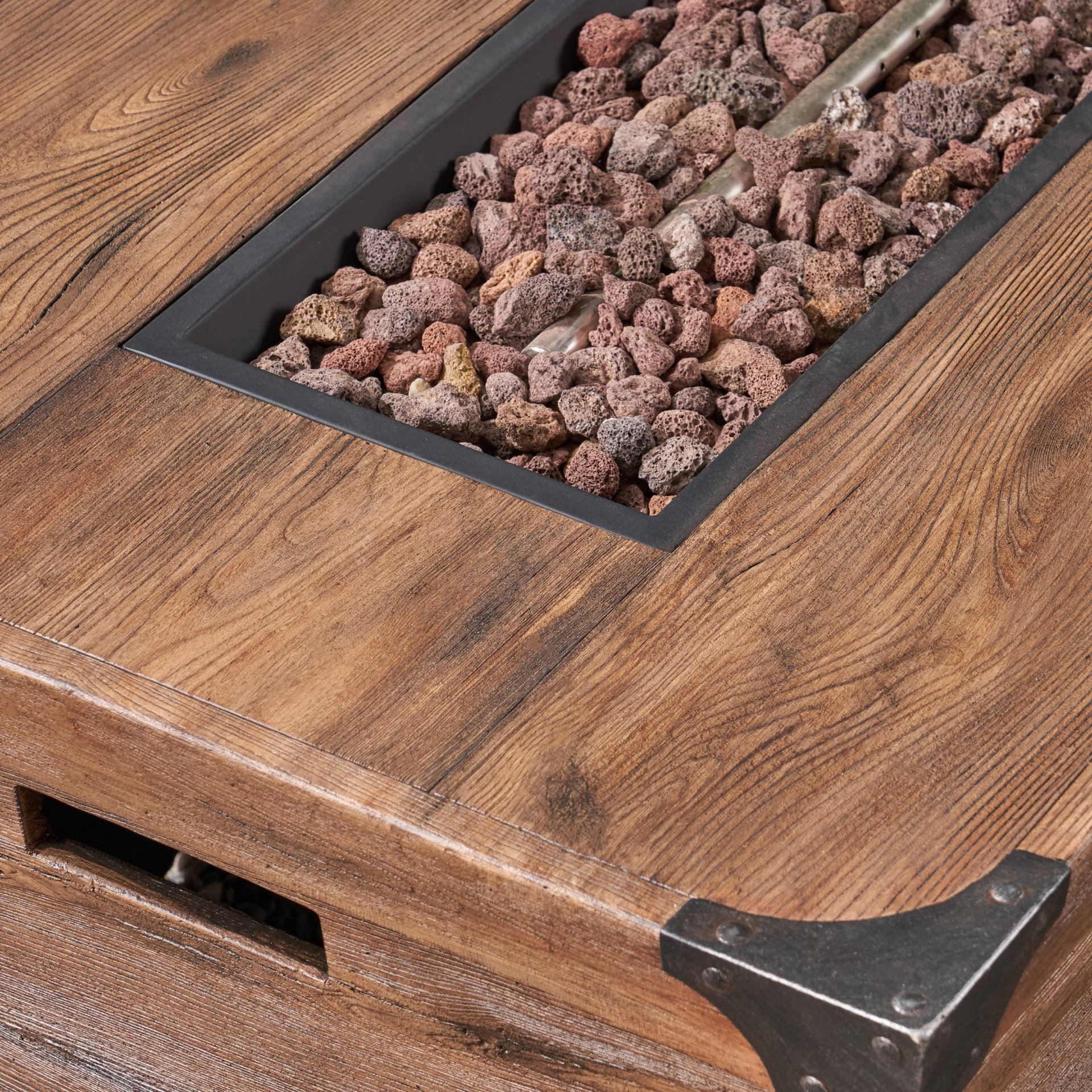 Outdoor Patio Rectangle Gas Burning Fire Pit 50, 000 Btu, Wood Pattern - Brown - Image 15