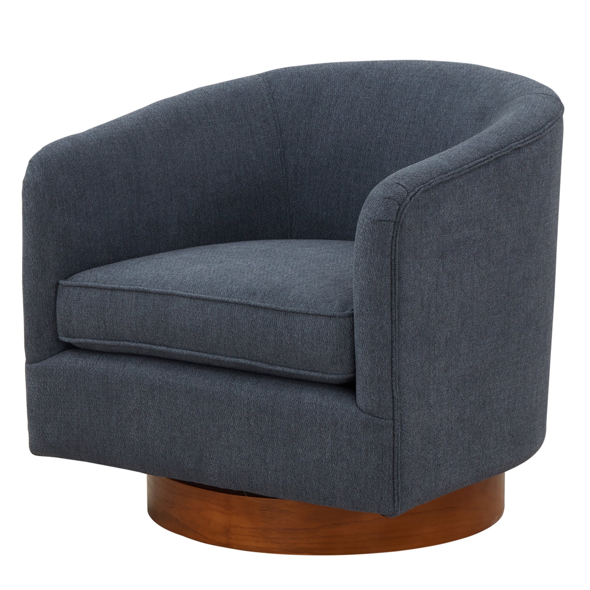 Miramar - Chenille Swivel Chair With Wooden Base And Plush Cushion - Blue - Image 12