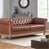 Comfy 3 Seat Sofa With Wooden Legs, Retro Style For Living Room And Study - Light Brown - Image 3