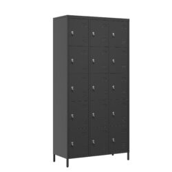 15 Door Lockers With Lock For Employee Storage - Black