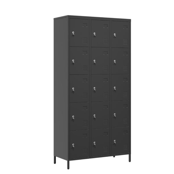 15 Door Lockers With Lock For Employee Storage - Black