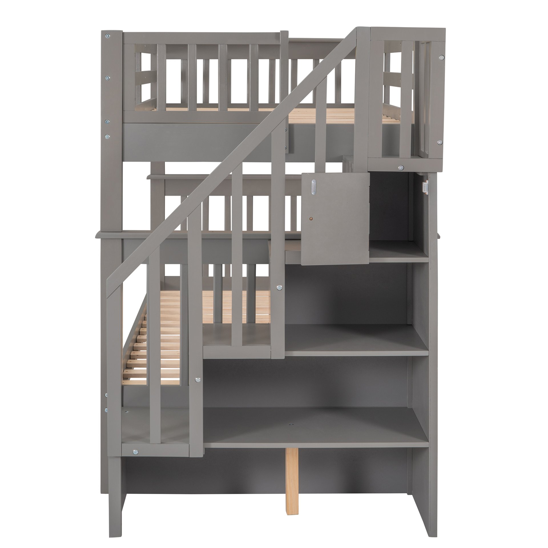 Stairway Twin Over Twin Bunk Bed With Storage And Guard Rail For Bedroom - Gray - Image 8