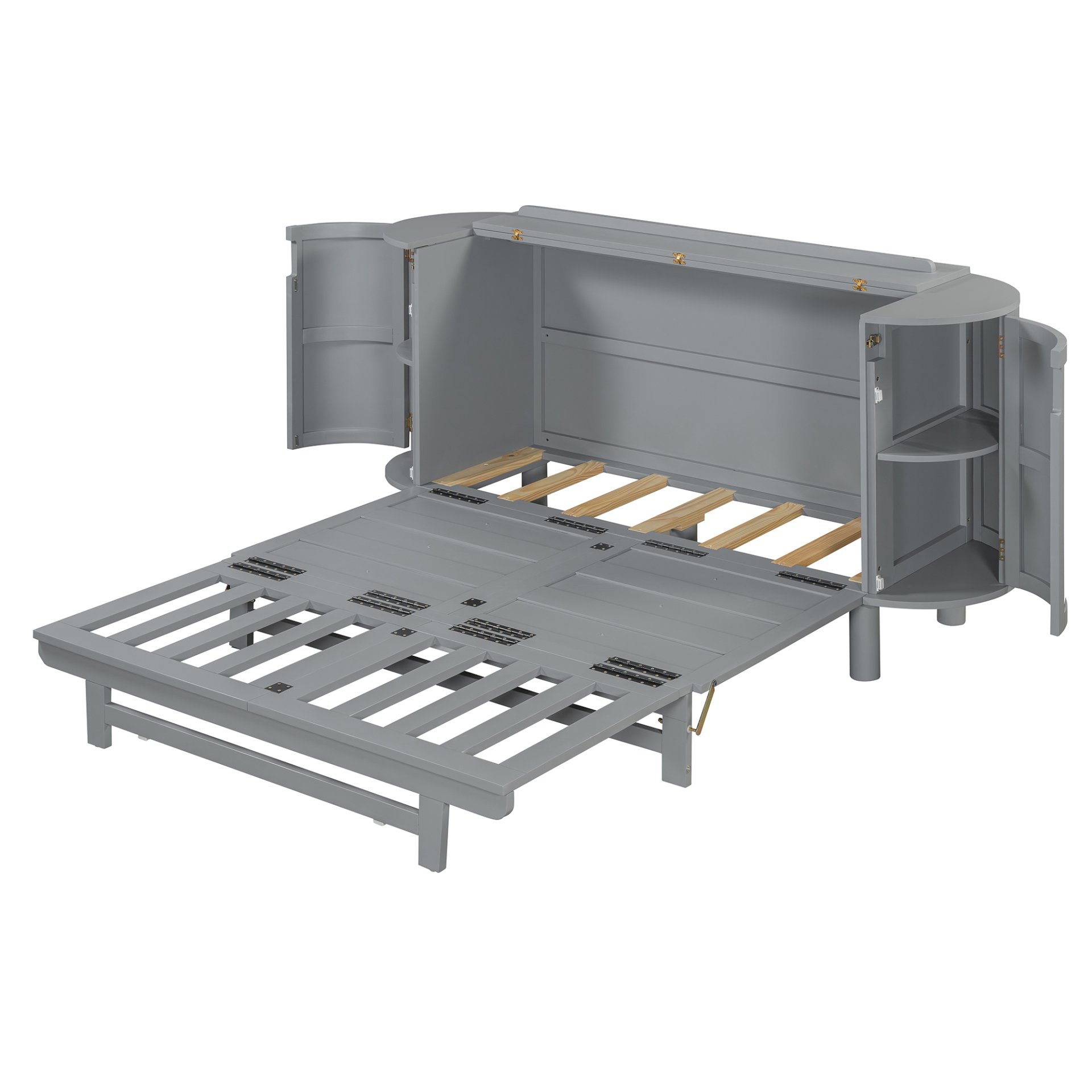 Queen Murphy Bed With Hidden Storage & Modern Woven Design - Gray - Image 9