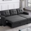 Upholstered Pull Out Sectional Sofa & Chaise - Dark Gray - Image 8