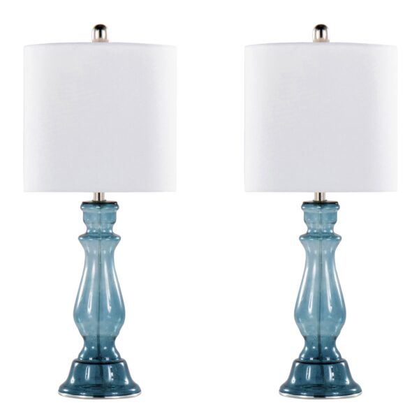 Bishop - Contemporary Clear Angel Table Lamp (Set of 2) - Blue / Polished Nickel / White