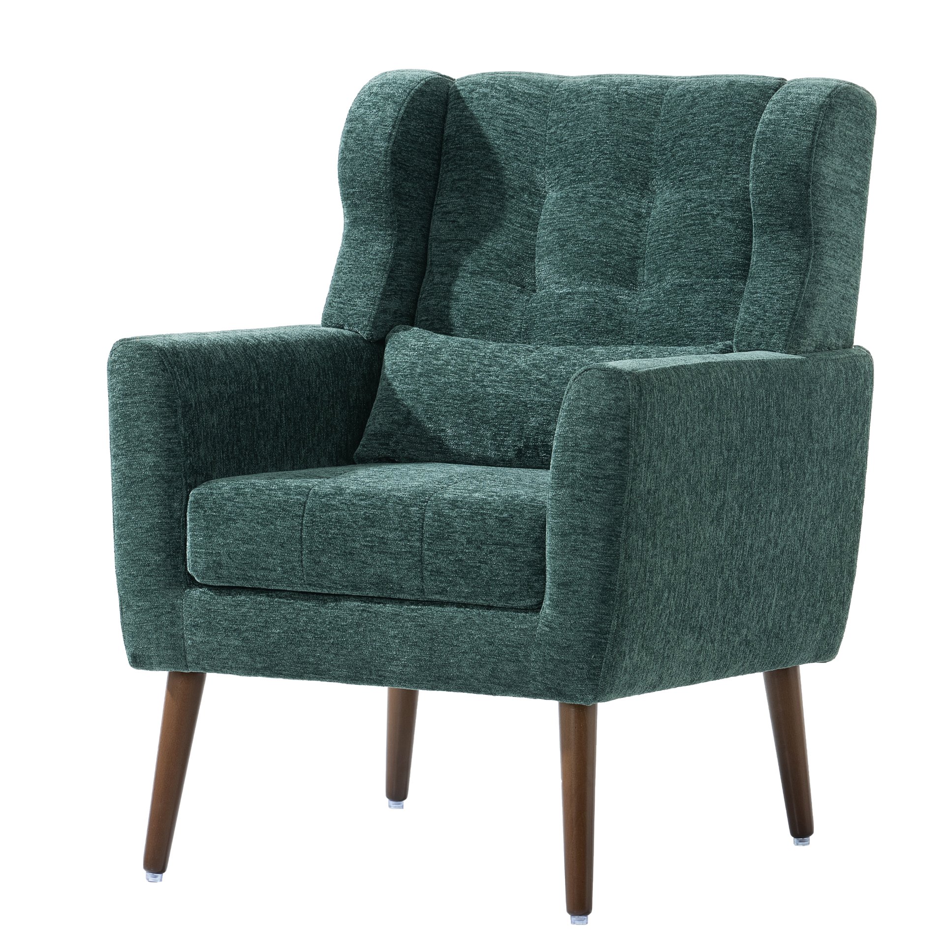 Modern Accent Chair, Chenille Arm Chairs For Living Room, Upholstered Mordern Armchair, Comfy Soft Padded Lounge Chair In Small Space, Bedroom, With Pillow, Solid Wood Leg - Blackish Green - Image 2