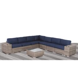 Stylish Rattan Wicker 6 Person Seating Group With Premium Sunbrella Cushions Perfect For Outdoor Entertaining - Dark Gray / Navy Blue