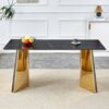 Patterned Slab Dining Table With Golden Stainless Steel Butterfly Legs - Black / Gold - Image 5