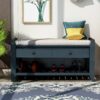 Shoe Rack With Cushioned Seat And Drawers Multipurpose Entryway Storage Bench - Antique Navy - Image 4