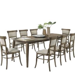Bistro - 9 Piece Dining Table With Extension Leaf And Off White Fabric Dining Chairs (Set of 9) - Vintage Walnut