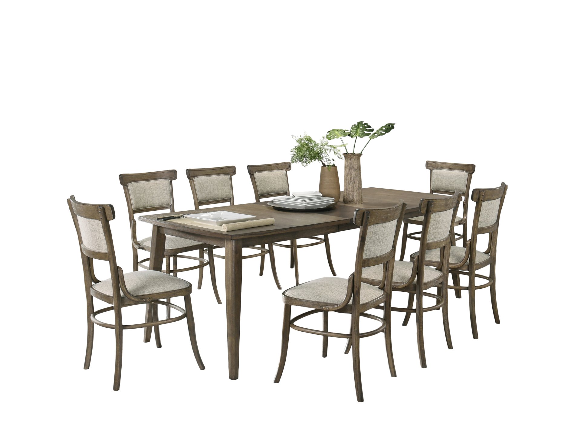Bistro - 9 Piece Dining Table With Extension Leaf And Off White Fabric Dining Chairs (Set of 9) - Vintage Walnut - Image 7