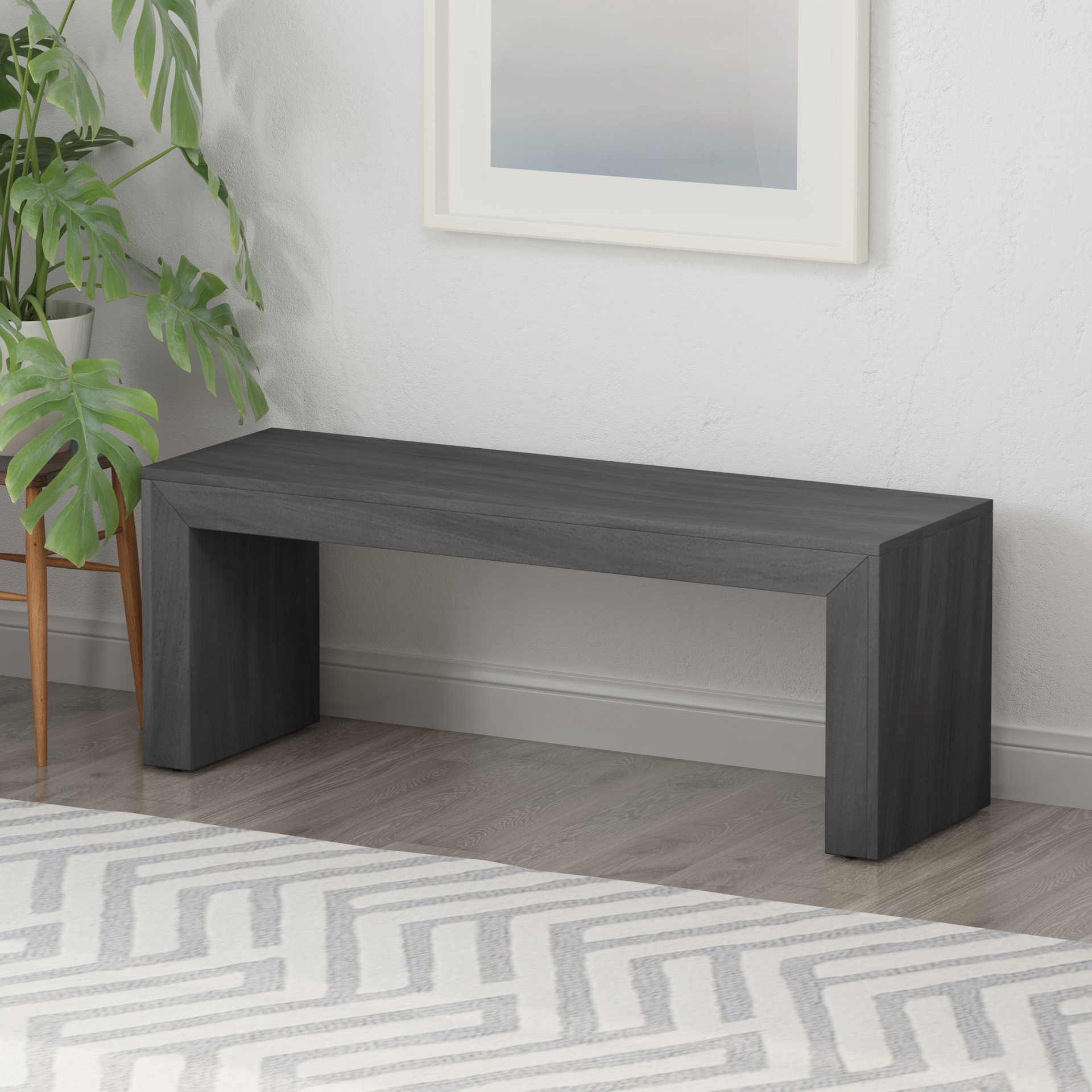 Farmhouse Style Acacia Wood Dining Bench Durable Rustic Design - Black - Image 4