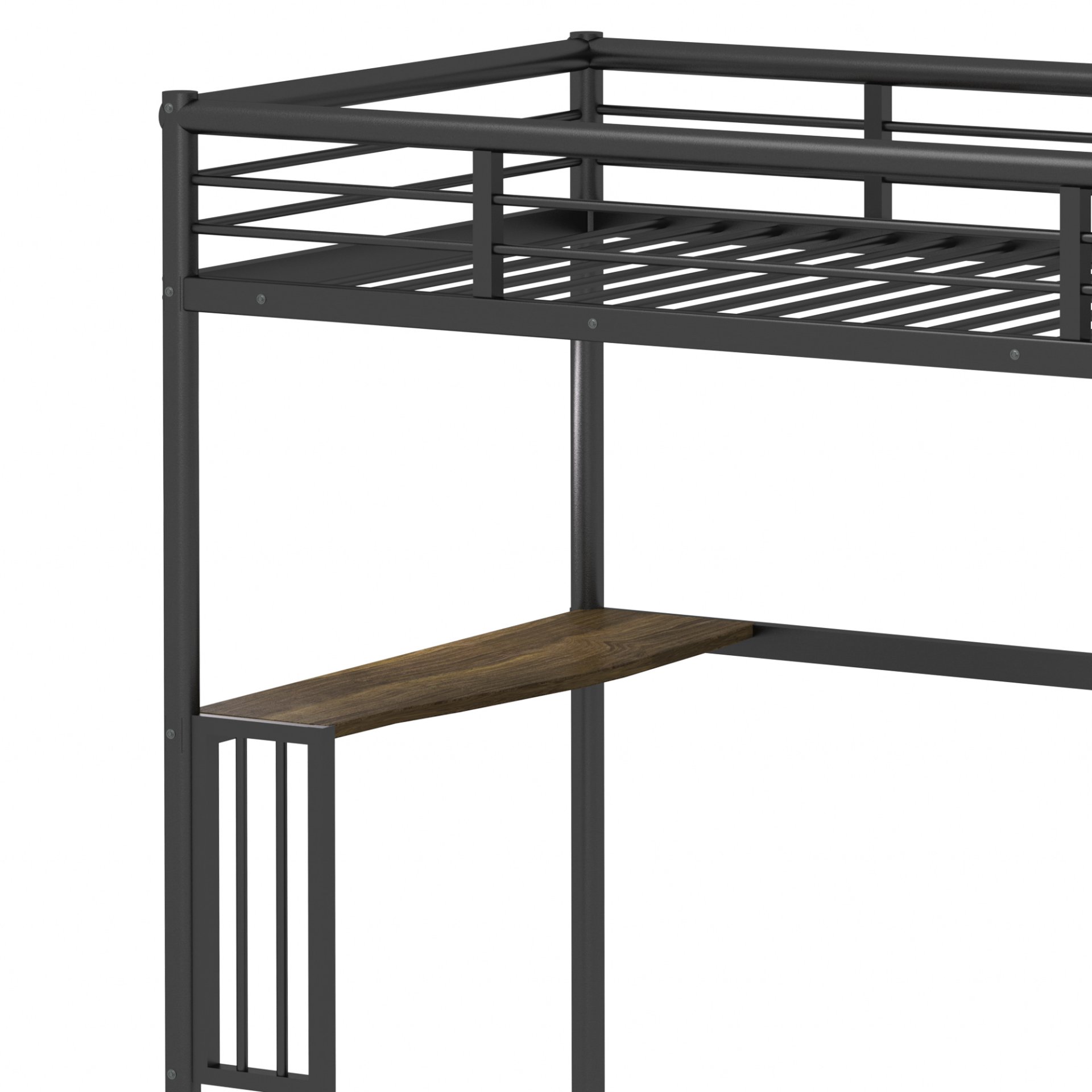 Twin Metal Loft Bed With Desk, Ladder And Guardrails, Bookdesk Under Bed - Black - Image 10