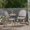 Outdoor Rattan And Aluminum French Bistro Chairs Set Bamboo - White / Gray - Image 2
