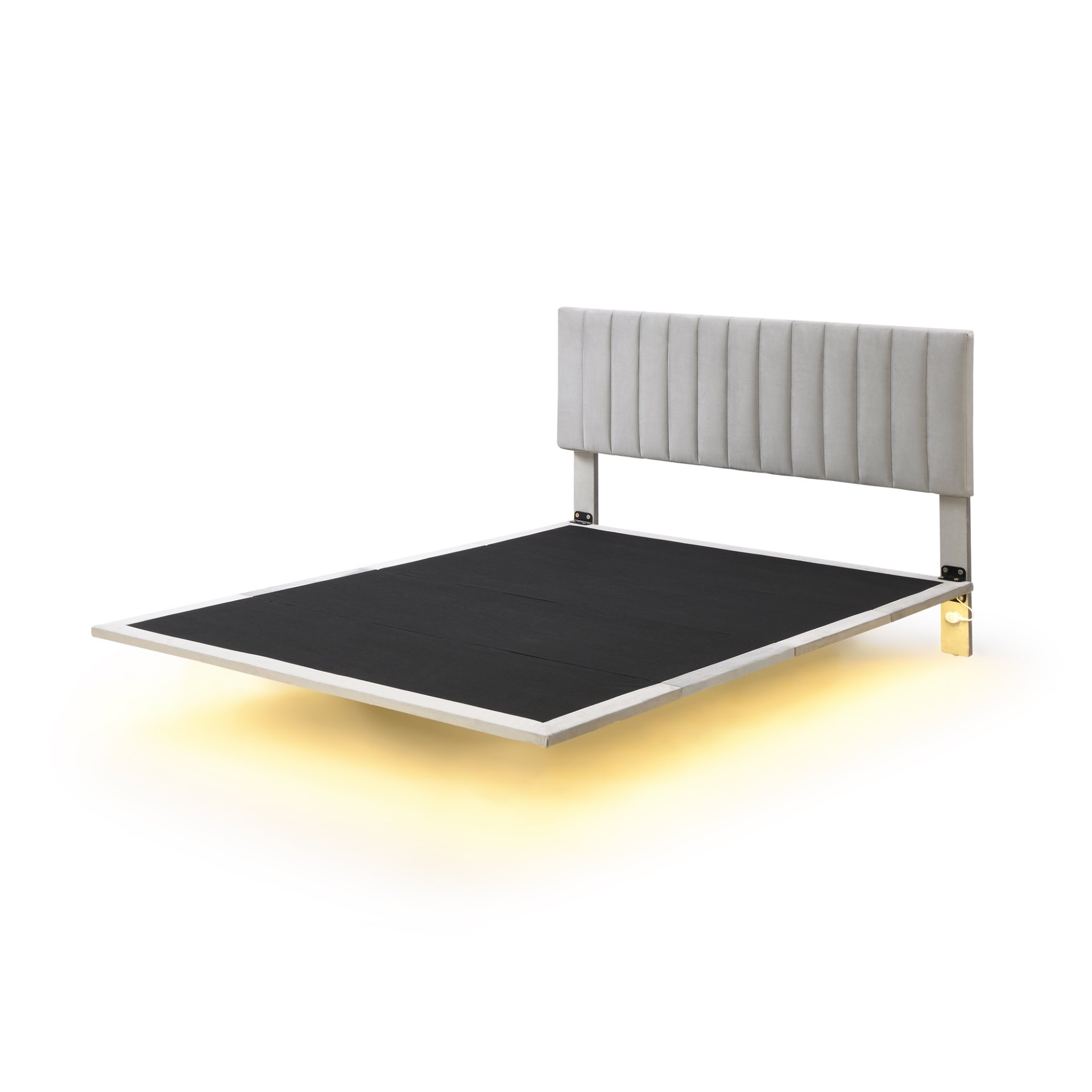 Queen Size Upholstered Bed With Sensor Light And Headboard, Floating Platform Bed - Gray - Image 6