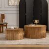 Vintage Fashion Style Cylindrical Nesting Coffee Table Set With Vertical Textured Embossed Design - Natural - Image 6