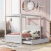 Full Size Canopy Platform Bed With Trundle Bed And 2 Drawers, Support Slats, No Box Spring Needed - Brushed White - Image 6