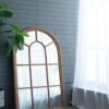 Large Arched Accent Mirror With Frame With Decorative Window Look Classic Architecture Style Solid Fir Wood Interior Decor - Brown - Image 7