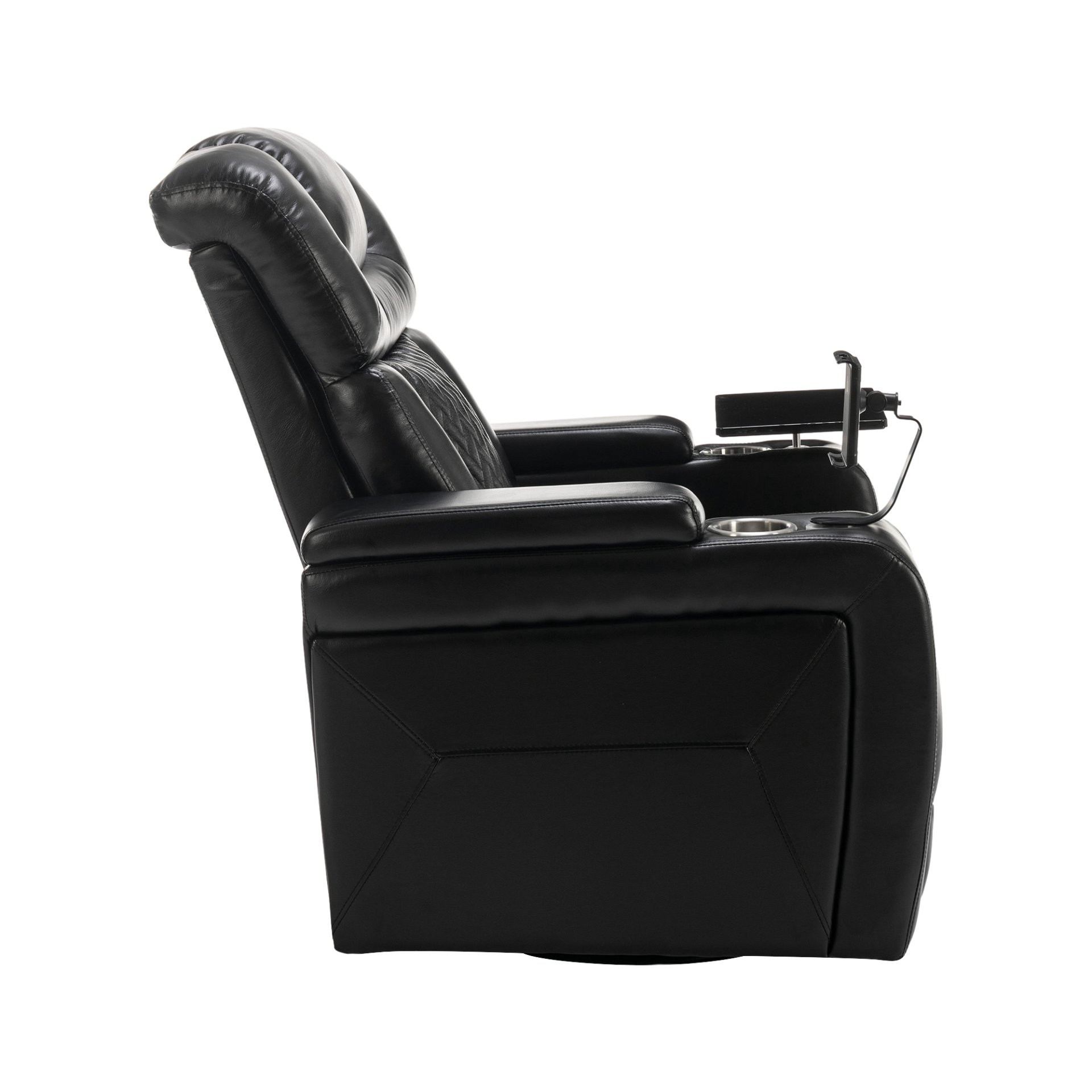 Home Theater Recliner With 270 Degree Swivel, Tray Table, Phone Holder, Cup Holder & USB Port - Black - Image 14