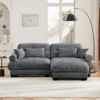 Modern Velvet 2 Seater Sofa With Ottoman And Round Bolster Armrests L Shape For Living Room - Gray - Image 5