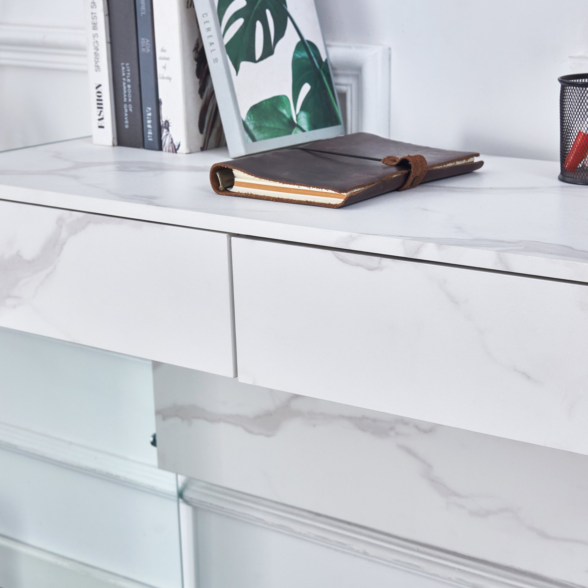 Environmental Protection Minimalist Dresser, Desk, Desktop Computer Desk, With Double Drawer Storage Space, Simple Home, Perfect For Various Styles - White - Image 12