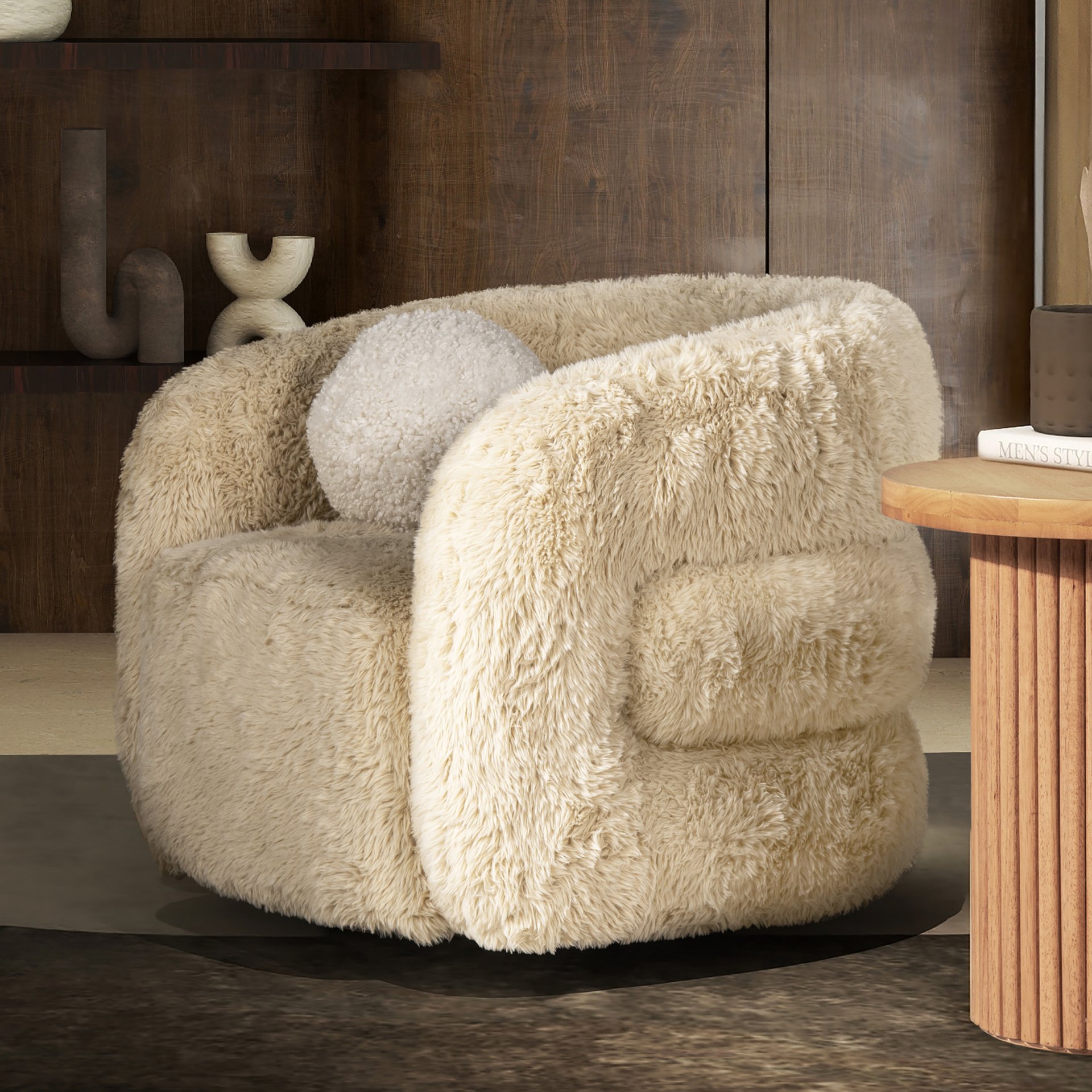 Ayla - Round Sphere Accent Ball Throw Pillow - Curly White - Image 3