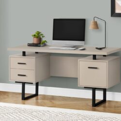 Computer Desk For Home Office, Laptop, Left, Right Set - Up, Storage Drawers, Contemporary & Modern - Taupe / Black