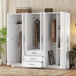 6 Doors Wardrobe Storage For Bedroom With Big Drawers - White