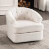 Swivel Chair With Ottoman, Modern Luxury Velvet Swivel Accent Chair, Comfy Round Armchair, Single Sofa Armchair With Lounge Seat For Bedroom / Office / Reading Spaces - Beige - Image 12