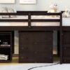 Full Loft Low Study Bed With Cabinet, Shelves And Rolling Portable Desk, Multiple Functions - Espresso - Image 19