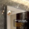 40X30" Silver Rectangular Wall-Mounted Beveled Bathroom Mirror, Square Angle Metal Frame Wall Mounted Bathroom Mirrors For Wall (Horizontal & Vertical) - Silver - Image 8