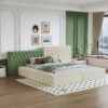 King Modern Upholstered Platform Bed With Storage Space, Sturdy And Stable Solid Wood Frame, Polyester Fabric, Easy To Assemble - Beige - Image 4