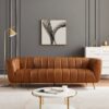 Ava - Genuine Italian Leather Channel Tufted Sofa - Gold / Tan - Image 8